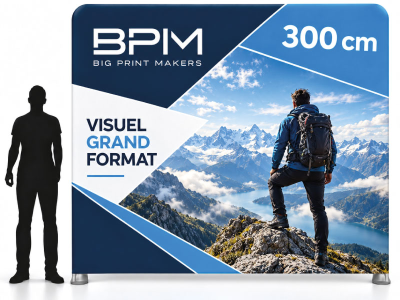 Exemple de mur d’image textile pour un photocall.