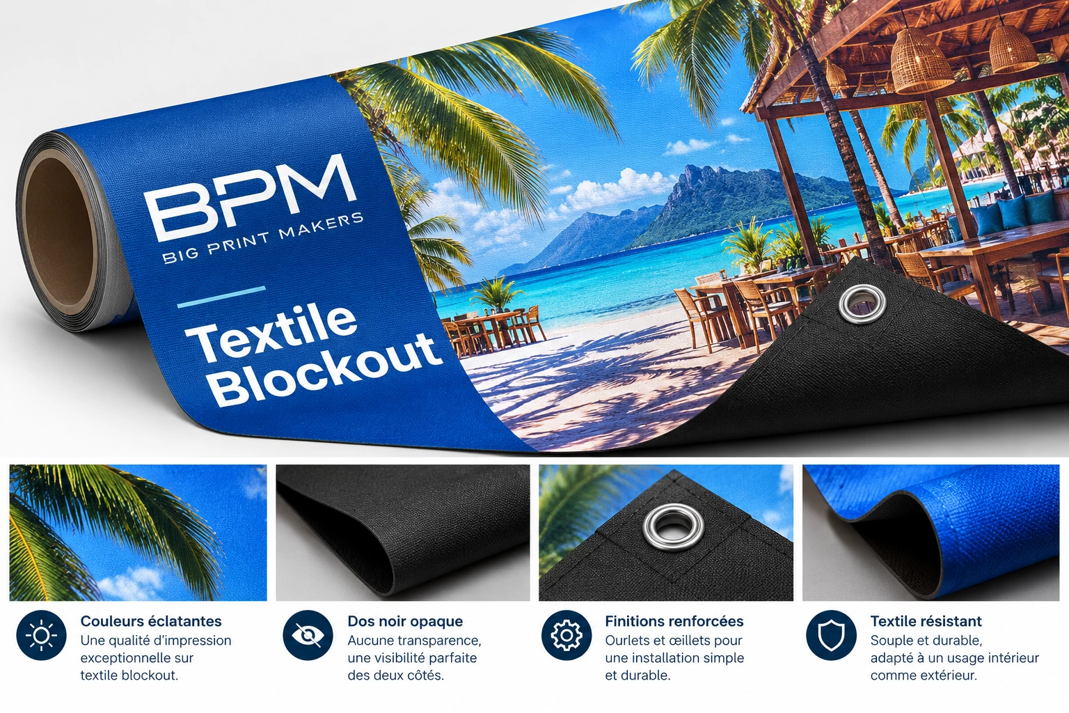 Textile opaque BPM : face imprimée et dos noir blockout