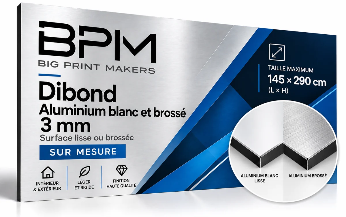 Panneaux Dibond aluminium blanc et brossé de 3 mm